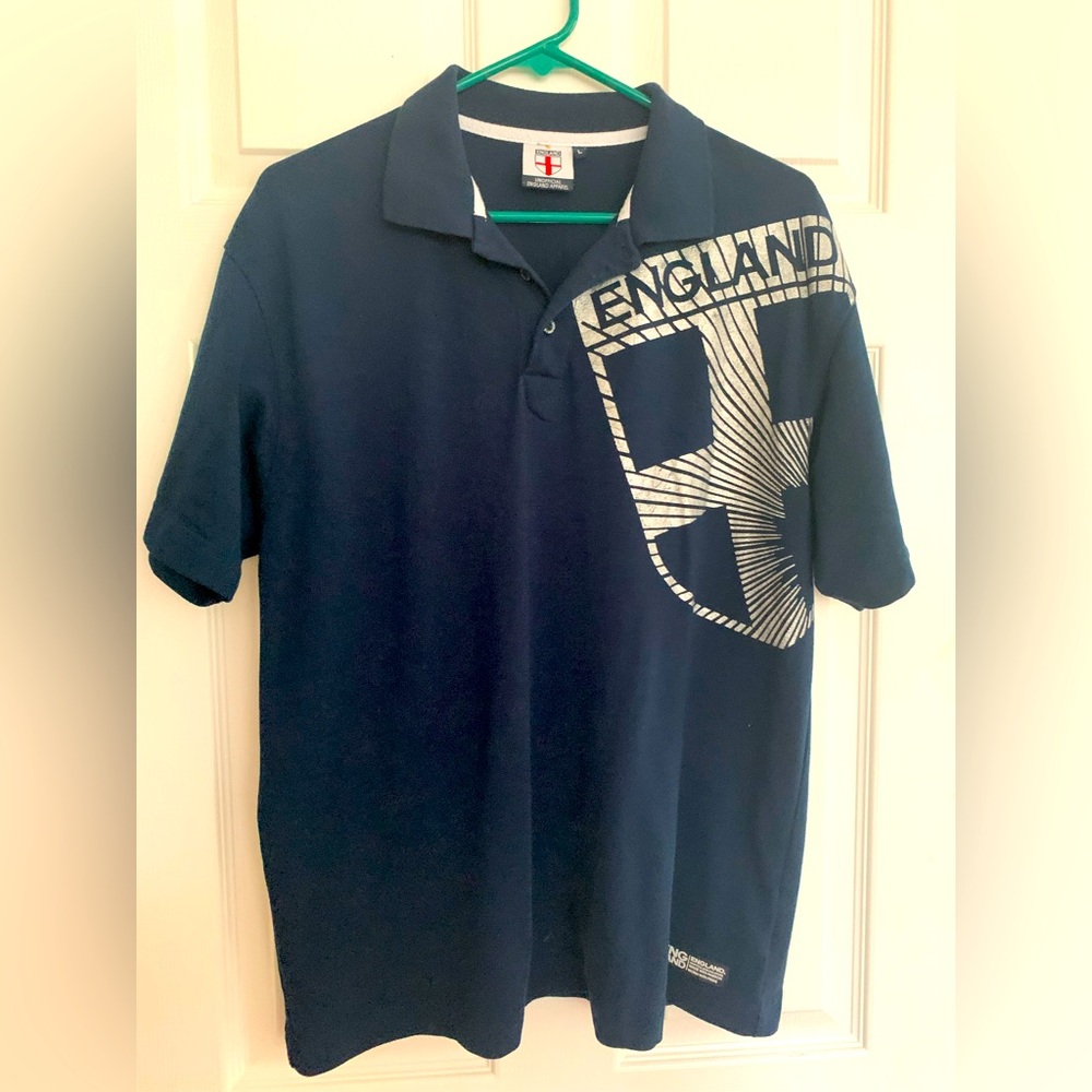 Navy Polo w/England Print & Logo, Polyester/Cotton Blend, Large